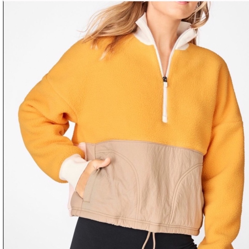 Fabletics Womens Large Yellow Sherpa Fleece Half Zip Pullover